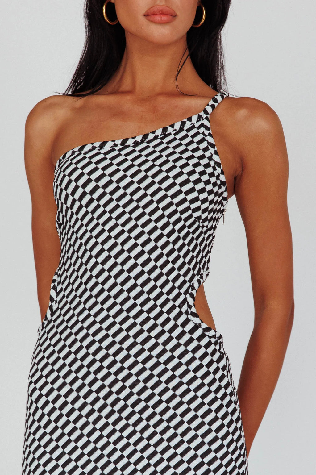 Cinzia One-Shoulder Cut-Out Midi Dress Black