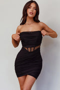 Charlee Ruched Mesh Dress Hail Spot Black