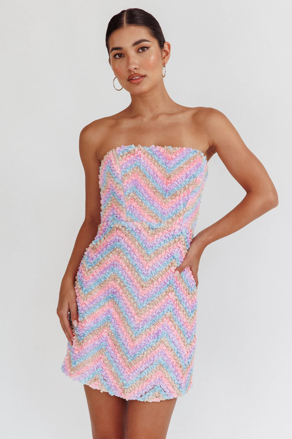 In Paris Embellished Chevron Mini Dress Lilac