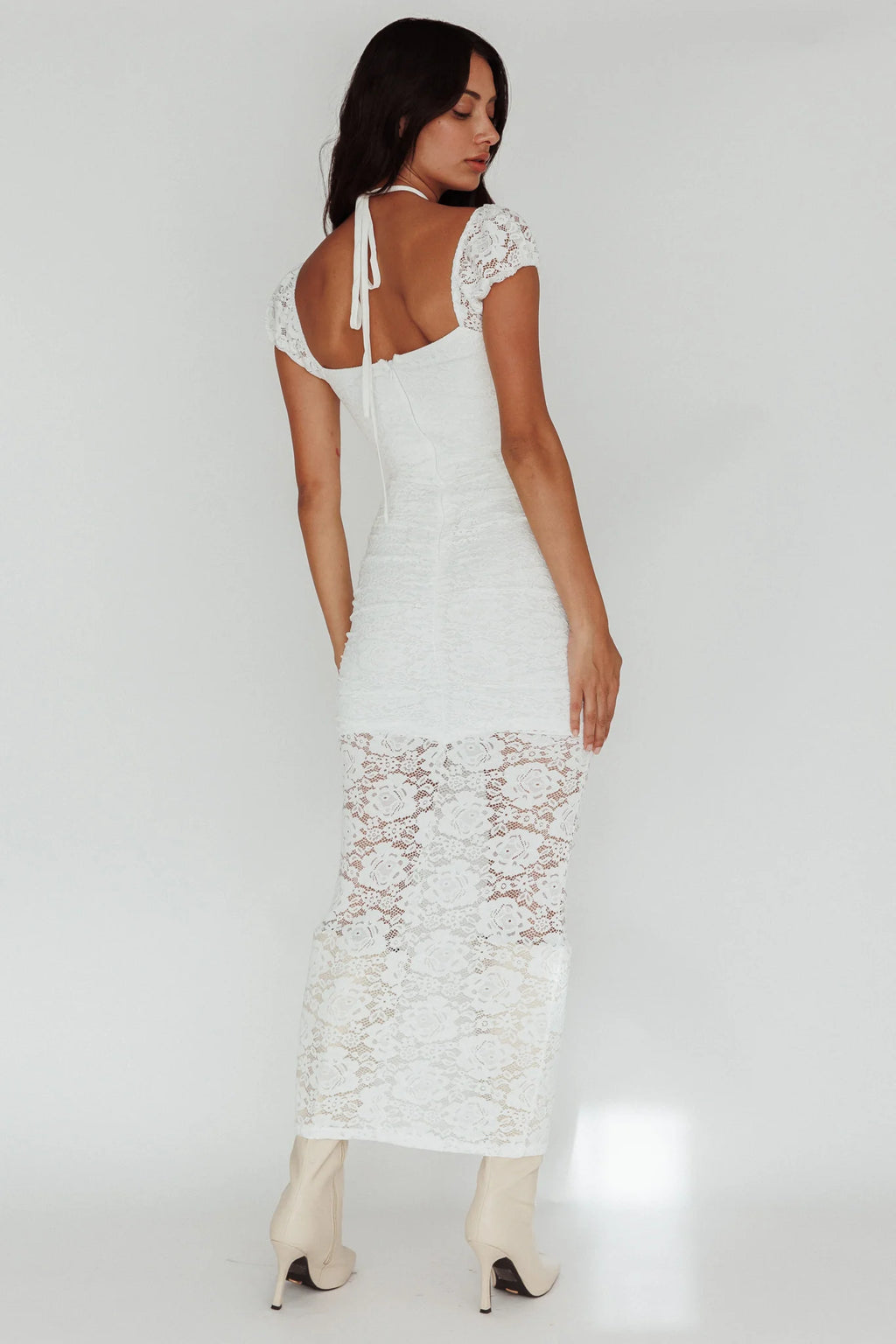 Versailles Summer Rose Accent Lace Dress White