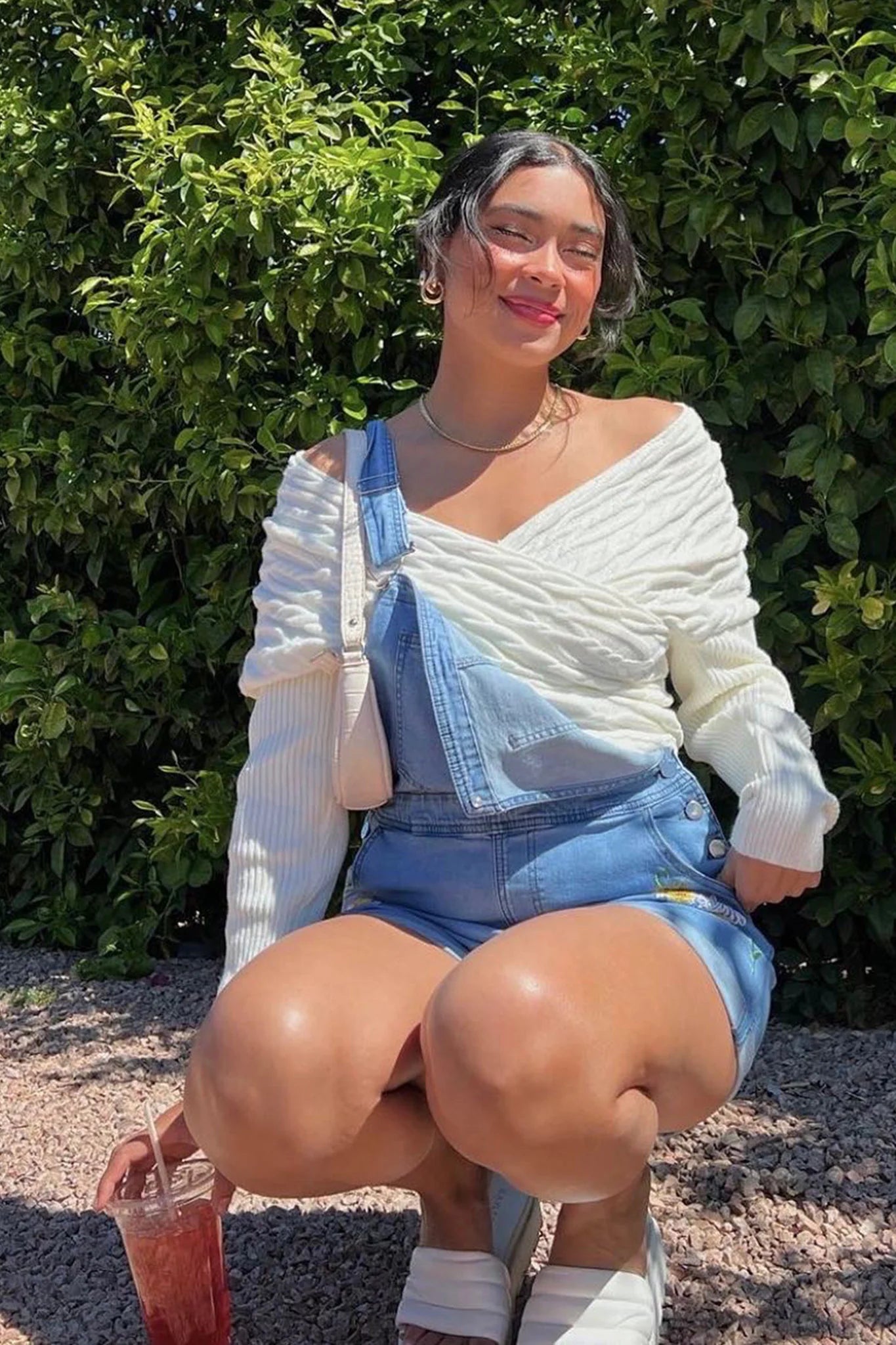 Heartstopper Off-Shoulder Wrap Knit Top Cream