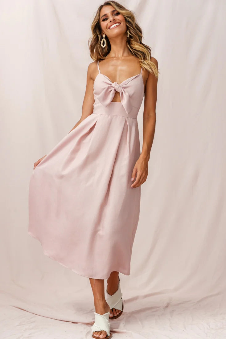 Hope Tie-Knot Bust Midi Dress Blush